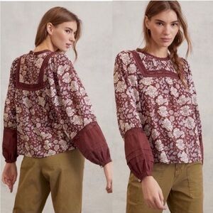 Anthropologie Cleobella Women's Rafia Lace Blouse Balloon Sleeve L